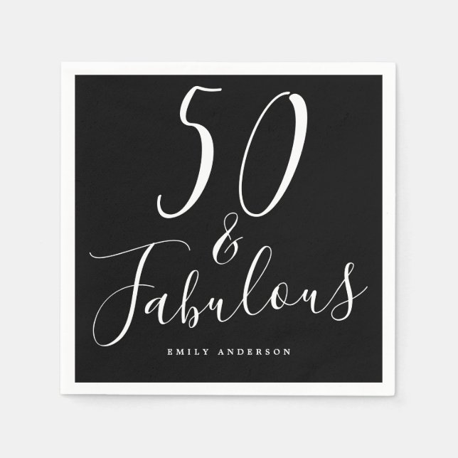 Serviette En Papier Chic 50 Fabuleux Black White 50e anniversaire (Devant)