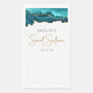 Serviette En Papier Chic Agate Bleu Sarcelle Or Sweet Sixteen