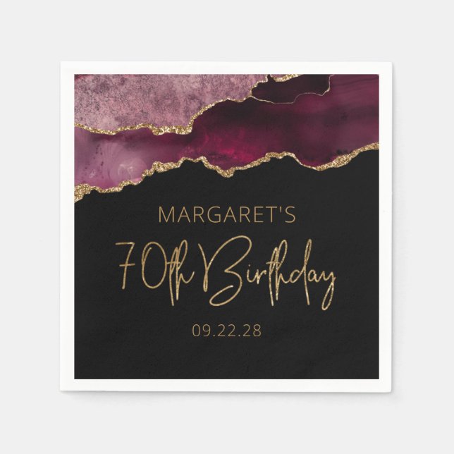 Serviette En Papier Chic Agate Geode Bourgogne Gold 70e anniversaire (Devant)