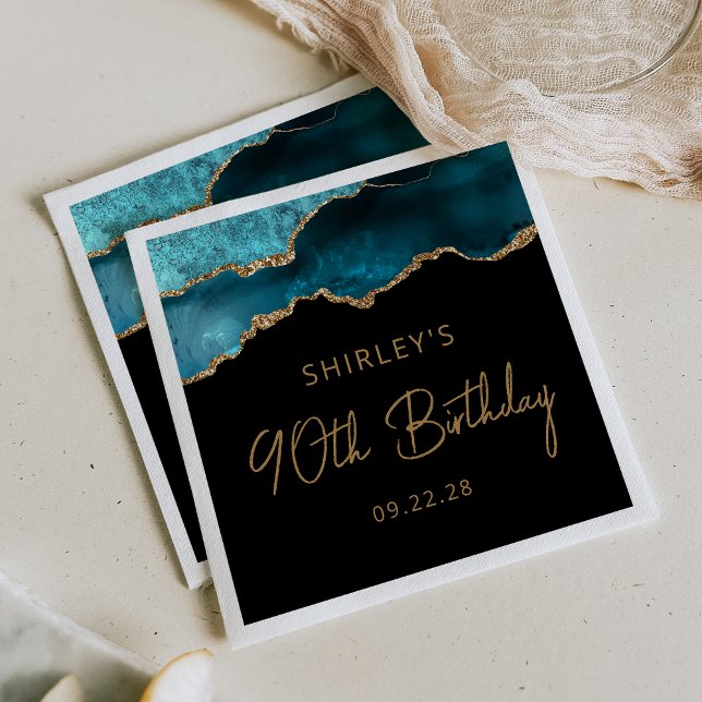 Serviette En Papier Chic Agate Geode Gold Turquoise 90e fête d'anniver (Créateur téléchargé)