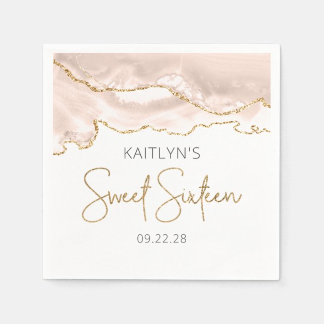 Serviette En Papier Chic Agate ivoire Or Sweet 16 Anniversaire (Devant)