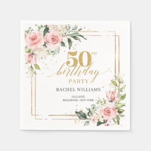 Serviette En Papier Chic aquarelle blush or rose 50e anniversaire