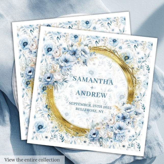 Serviette En Papier Chic Aquarelle Pastel Blue Gold Parties scintillan (Chic Watercolor Pastel Blue Gold Glitter Wedding Paper Dinner Napkins )