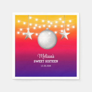 Serviette En Papier Chic Argent Star Chaîne Lumière Gradient Anniversa