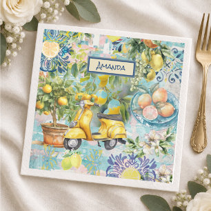 Serviette En Papier Chic bleu turquoise sicilien citrus collage floral
