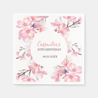 Serviette En Papier Chic Blush rose cerisier Fleur Botanique Anniversa
