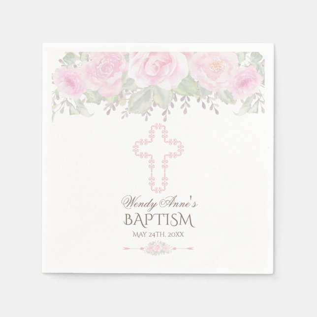Serviette En Papier Chic Blush Rose Jardin Floral Fille Christening (Devant)
