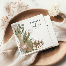 Serviette En Papier Chic Boho Orchidées rose et Feuille séché Mariage