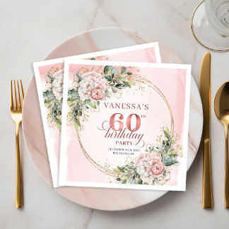 Serviette En Papier Chic Boho Rose Gold Watercolor 60 Birthday Napkins