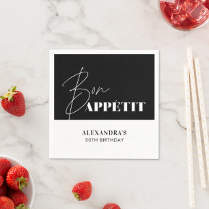 Serviette En Papier Chic Bon Appétit Anniversaire Noir et Blanc
