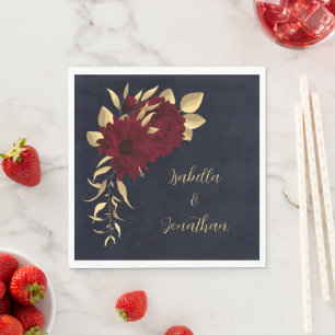 Serviette En Papier Chic bordeaux et or marine