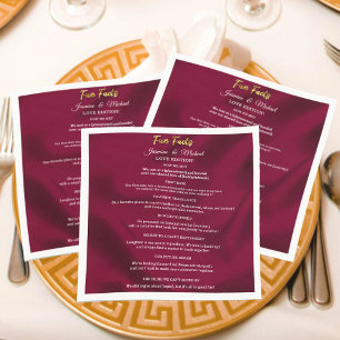 Serviette En Papier Chic Bourgogne et or Script Mariage faits amusants
