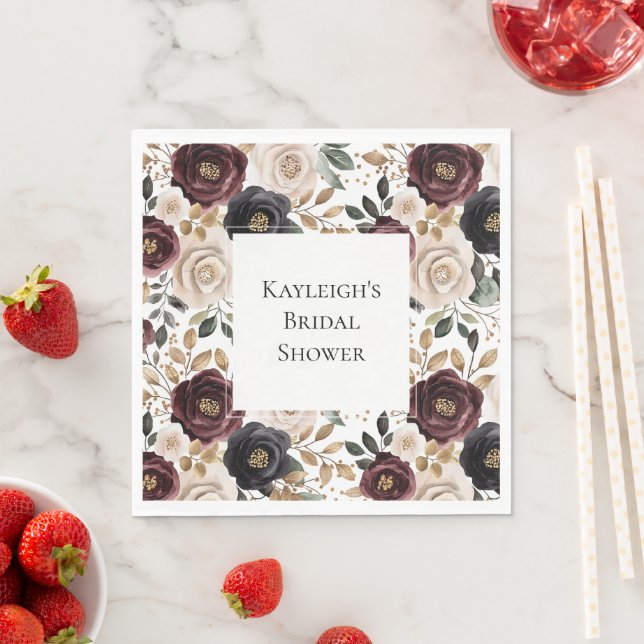 Serviette En Papier Chic Burgundy Crème Fleurie Mariage (En situation)