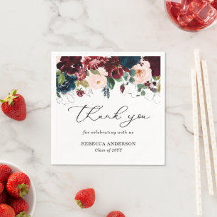 Serviette En Papier Chic Burgundy Florals Script Merci Graduation