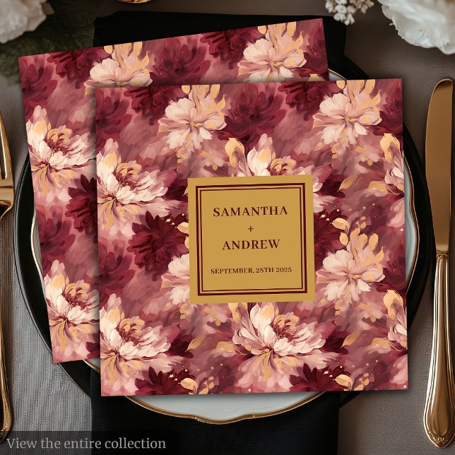 Serviette En Papier Chic Burgundy Gold Blush Papier Mariage (Chic Burgundy Gold Blush Wedding Paper Napkins)