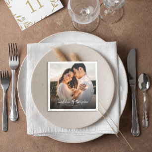 Serviette En Papier Chic Calligraphie blanc superposition Texte Mariag