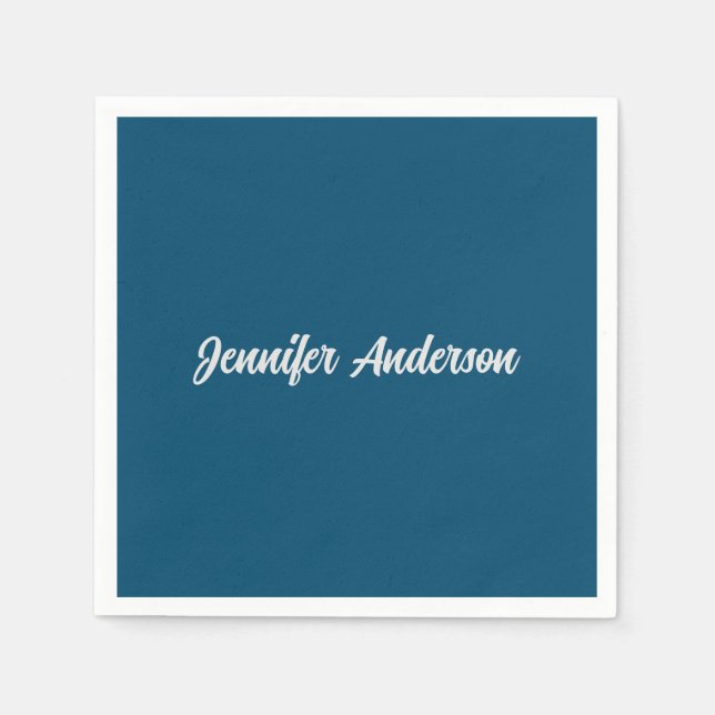 Serviette En Papier Chic Calligraphie Elégant Océan Bleu Personnalisé (Devant)