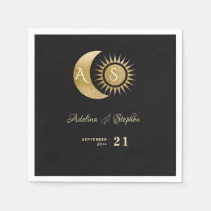Serviette En Papier Chic Céleste Noir Or Soleil Lune Monogramme Crest
