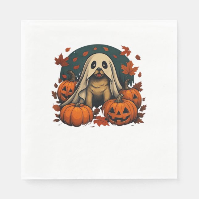 Serviette En Papier Chic chien Carlin avec Citrouille Automne Hallowee (Devant)
