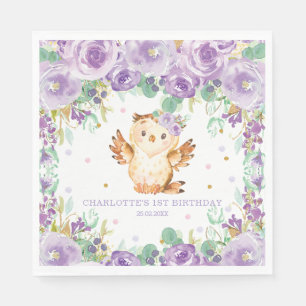 Serviette En Papier Chic Chimsical Purple Chouette Florale 1er Anniver