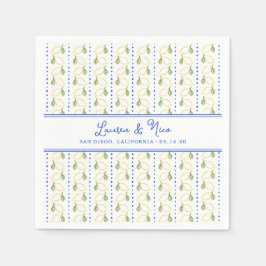 Serviette En Papier Chic Citron Citrus Elégant Mariage d'été bleu