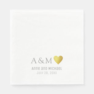 Serviette En Papier Chic Elegant Mariage Amour Coeur sur Blanc