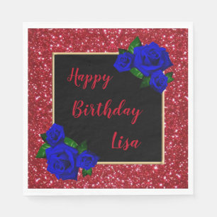 Serviette En Papier Chic Élégant Paillettes Rouge Roses Bleues Profond