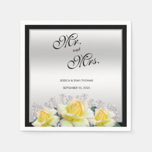 Serviette En Papier Chic Elegant Rose Mariage argent