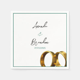 Serviette En Papier Chic Emerald Green Gold Rings Wedding