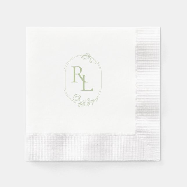 Serviette En Papier Chic et tendance vert Mariage de monogramme Floral (Devant)
