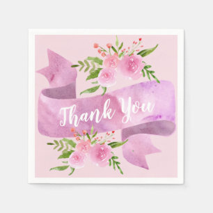 Serviette En Papier Chic Fleur Rose Pâle Merci Féminin Élégant