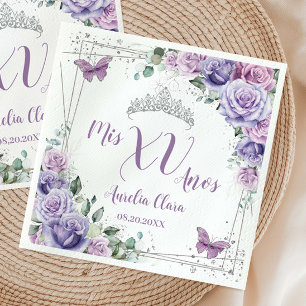Serviette En Papier Chic Fleurs de Lilas Violet Papillons Quinceañera
