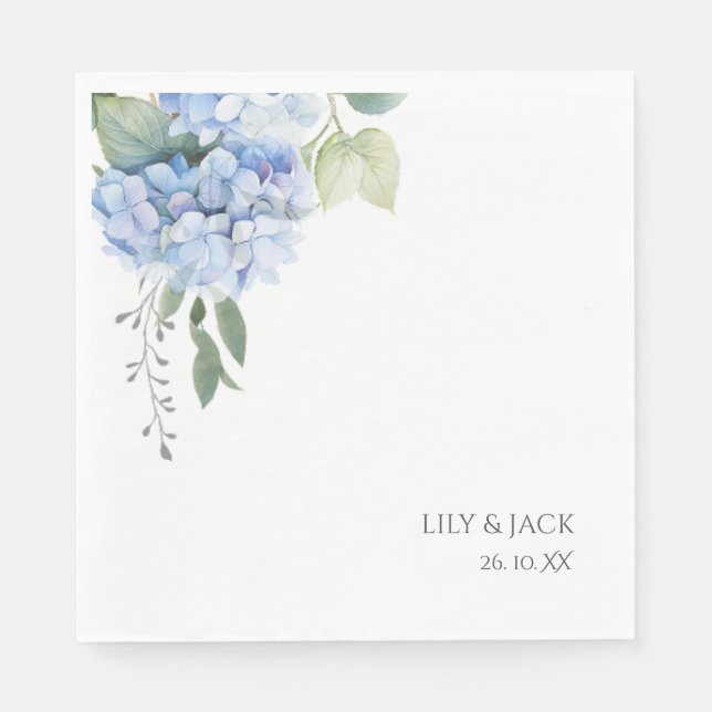 Serviette En Papier Chic Floral Blue Hydrangea Mariage Blanc (Devant)