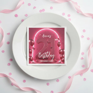 Serviette En Papier Chic Glam Vibrant Rose Néon Lumineux 21e Anniversa