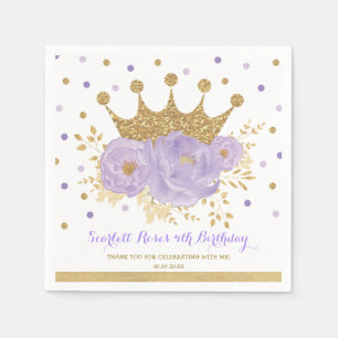 Serviette En Papier Chic Gold Couronne violet Floral Princess