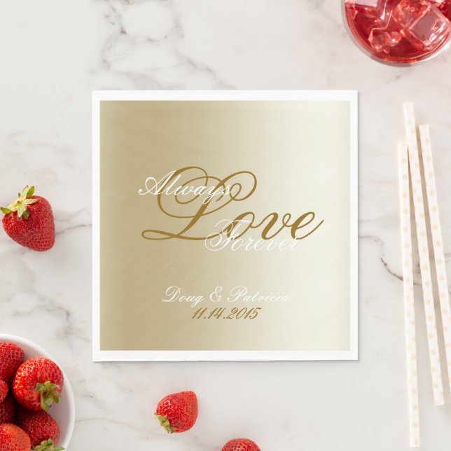Serviette En Papier Chic Gold Cream Love Toujours Mariage (En situation)