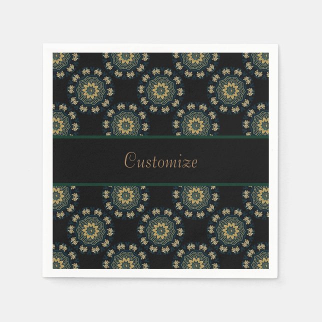 Serviette En Papier Chic Gold & Green Asian Style Motif (Devant)