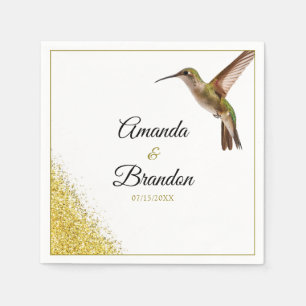 Serviette En Papier Chic Green Hummingbird et Gold Dust Mariage