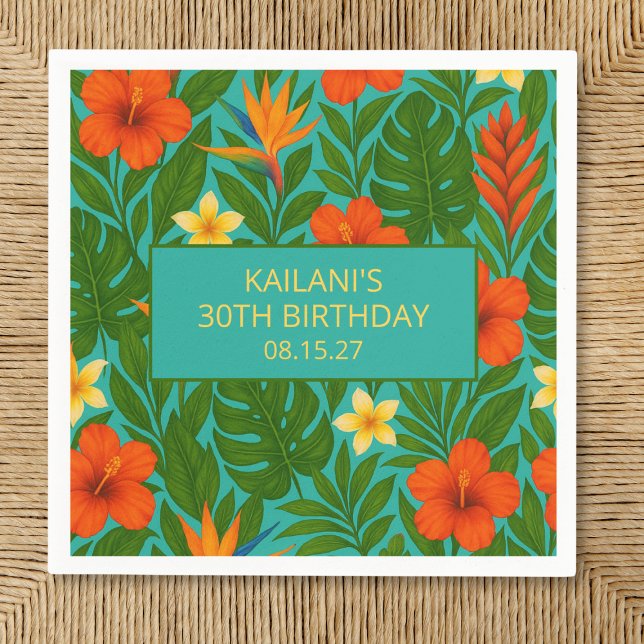 Serviette En Papier Chic Lush Tropical Floral Luau fête d'anniversaire (Créateur téléchargé)