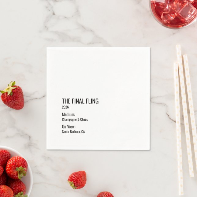 Serviette En Papier Chic Minimal Museum Label Bachelorette Clean (En situation)