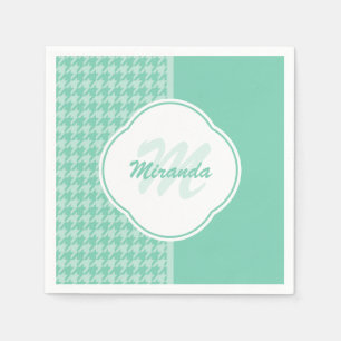 Serviette En Papier Chic Mint Green Houndstooth avec Monogramme et nom