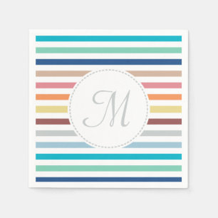 Serviette En Papier Chic Monogram Pastel Arc-en-ciel bandes horizontal