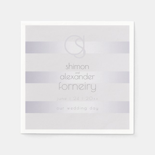 Serviette En Papier Chic Monogramme Violet Argent Stripes Chimie (Devant)