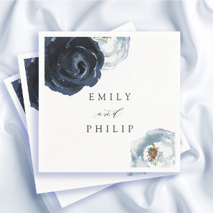 Serviette En Papier Chic Navy Blue Peony Floral Mariage Papier Napkin
