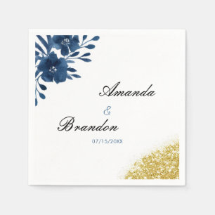 Serviette En Papier Chic Navy Watercolor Flowers Mariage Parties scint