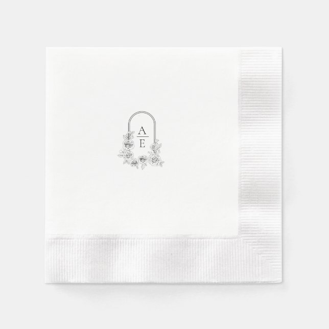 Serviette En Papier Chic Noir & Blanc Crest Monogram Mariage Napkin (Devant)
