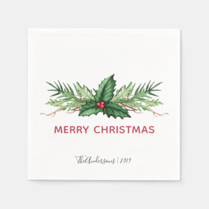 Serviette En Papier Chic Red Holly Painted Bouquet Noël