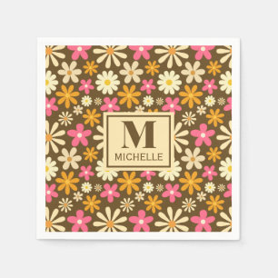 Serviette En Papier Chic Retro les années 70 Super Hippie Flower Monog