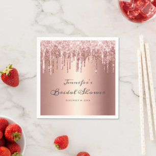 Serviette En Papier Chic Rose Gold Paillettes Gouttes Mariage