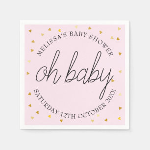 Serviette En Papier Chic script cœur doré bébé fille douche oh bébé